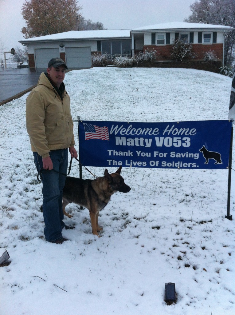 MWD Matty and Specialist Brent Grommet. Image source: American Humane Association