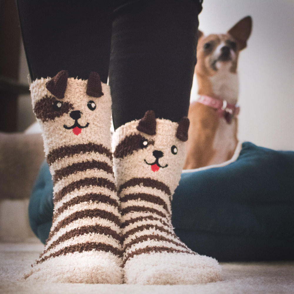 Brown Dog Ears Stripe Fuzzy Socks – iHeartDogs.com