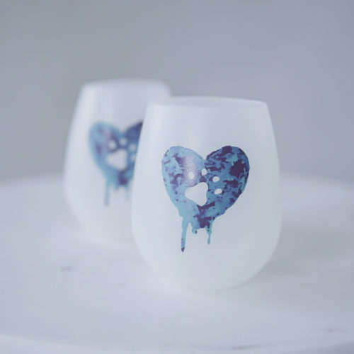 Shatterproof Blue Heart Watercolor Paw Silicone Wine Cups (Set of 2)