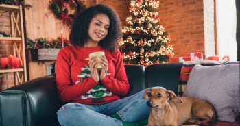 Woman and dog Christmas