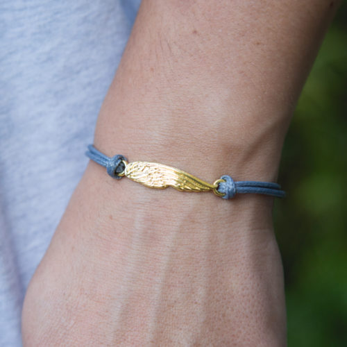 Second Chance Movement™ Light Blue Wax Cord Gold Wing Charm Bracelet