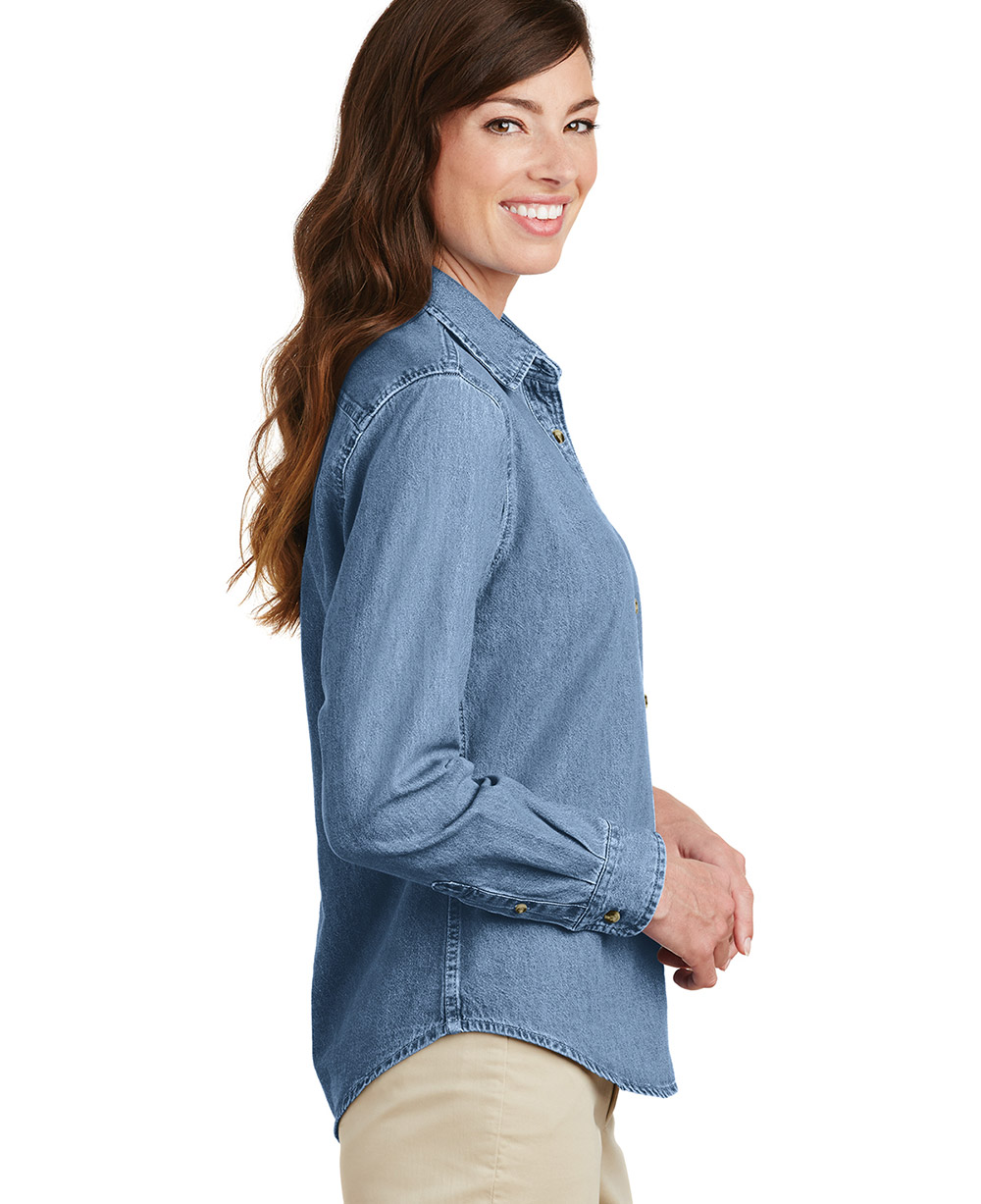 YourBreed Clothing Company Collie Embroidered Ladies 100% Cotton Denim Shirt