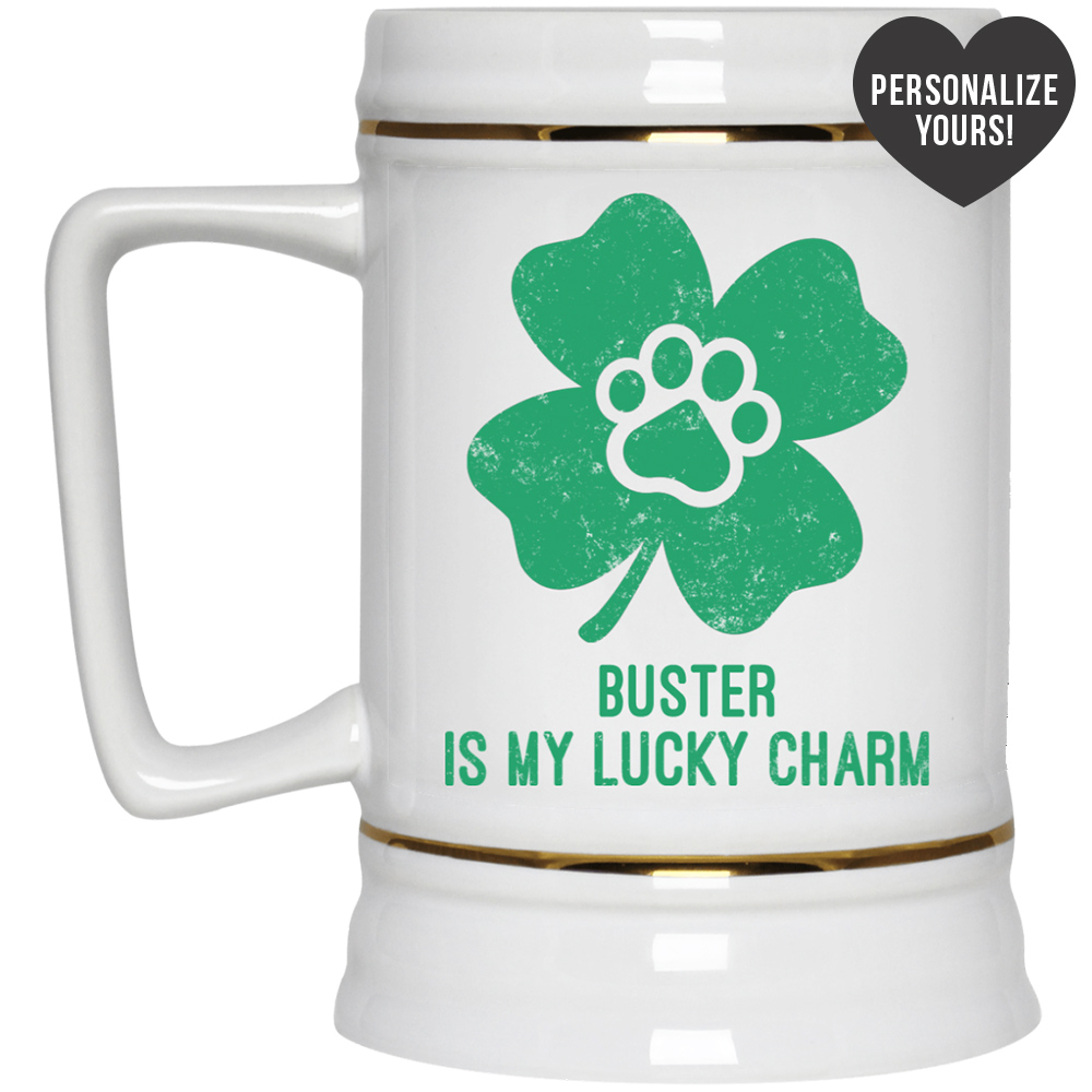Limited Edition St. Patrick's My Dog Is My Lucky Charm Personalized 22oz. Beer Stein