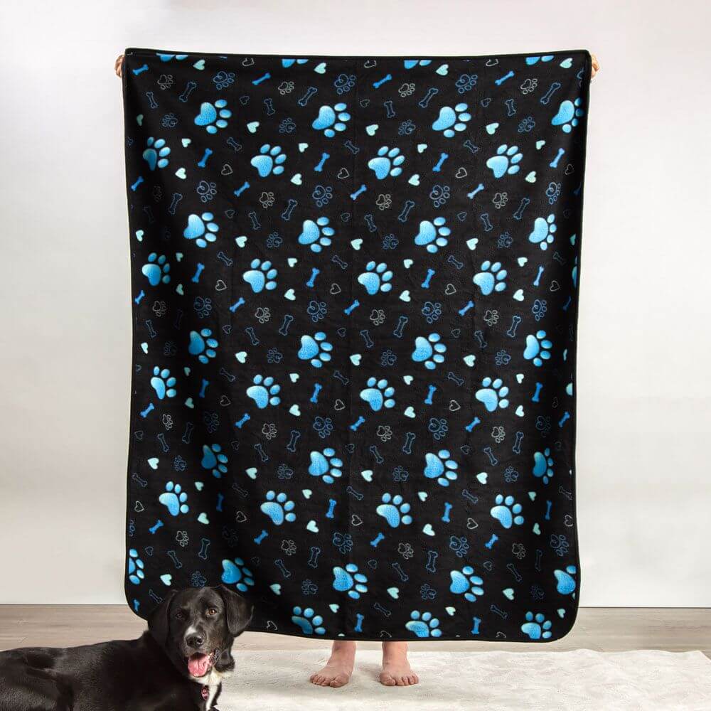 Image of Give Warmth™️ Buy One Give One Fleece Blanket: Dreamy Blue Paws & Bones 🎄 Deal 43% Off!