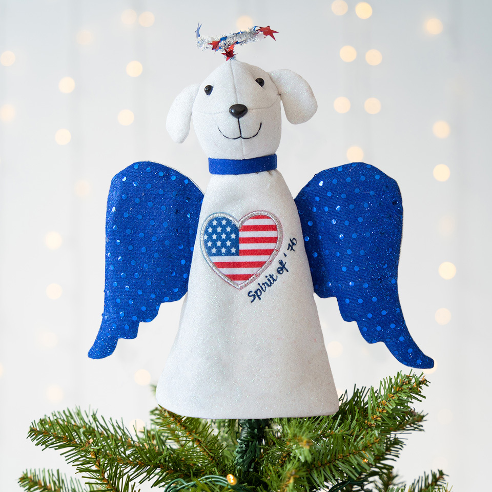 Image of Patriotic Pup Artisan Angel - Home Decor, Mantel Decor, Tree Topper