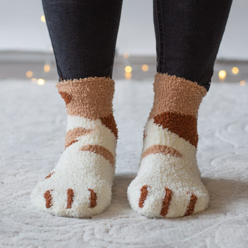 Image of Warm n' Fuzzy Kitty Feet Socks- Calico &#x2764;&#xfe0f; Limited Time Valentine's Day Offer Save 50%