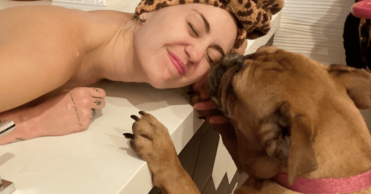 Miley Cyrus Bulldog Kisses