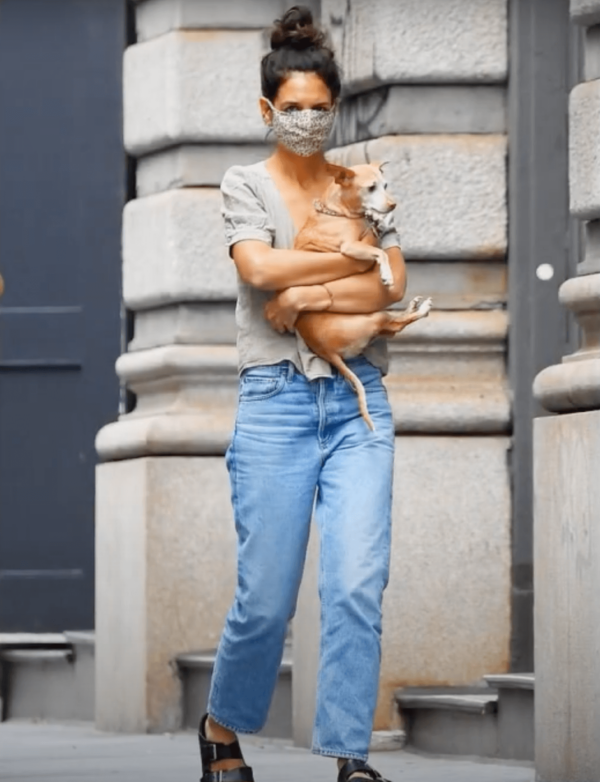 Katie Holmes Holding Dog