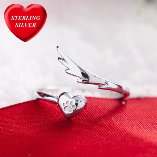 Heart Angel Wings Sterling Silver Ring- Jewelry For Dog Lovers- Feeds 30 Shelter Dogs