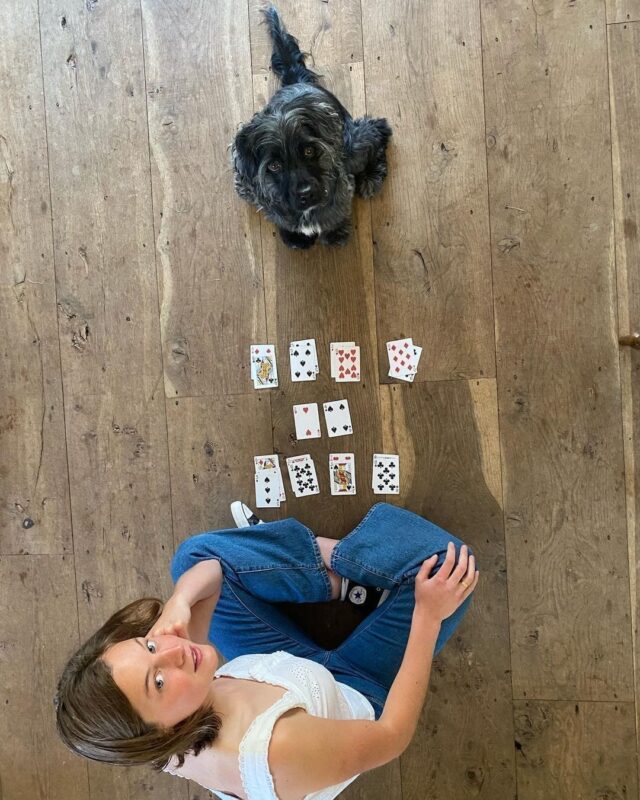Emma Corrin and Dog playing cards