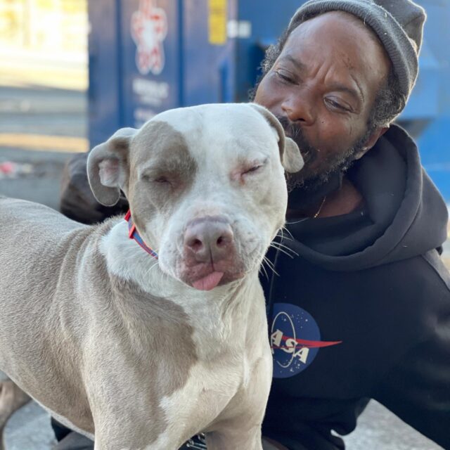 Homeless Man and Pit Bull