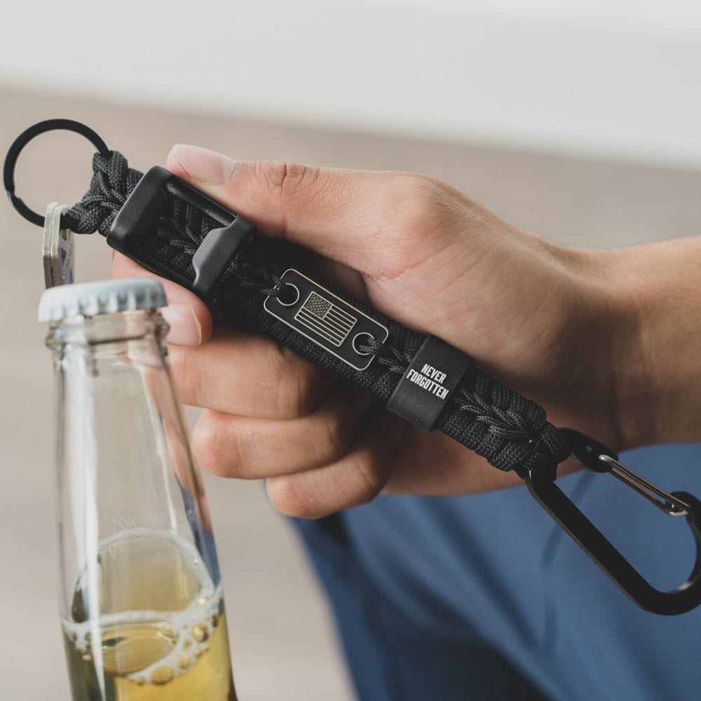 Never Forgotten Paracord Keychain Bottle Opener- Black