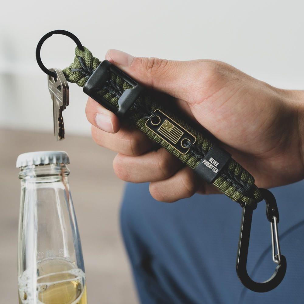 Never Forgotten Paracord Keychain Bottle Opener- Green Deal
