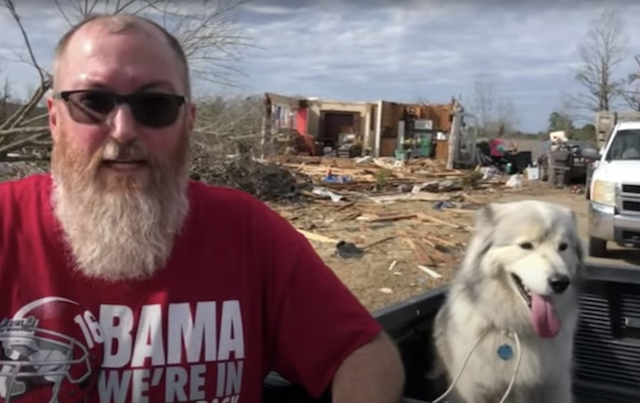 Dog and Dad After Tornado