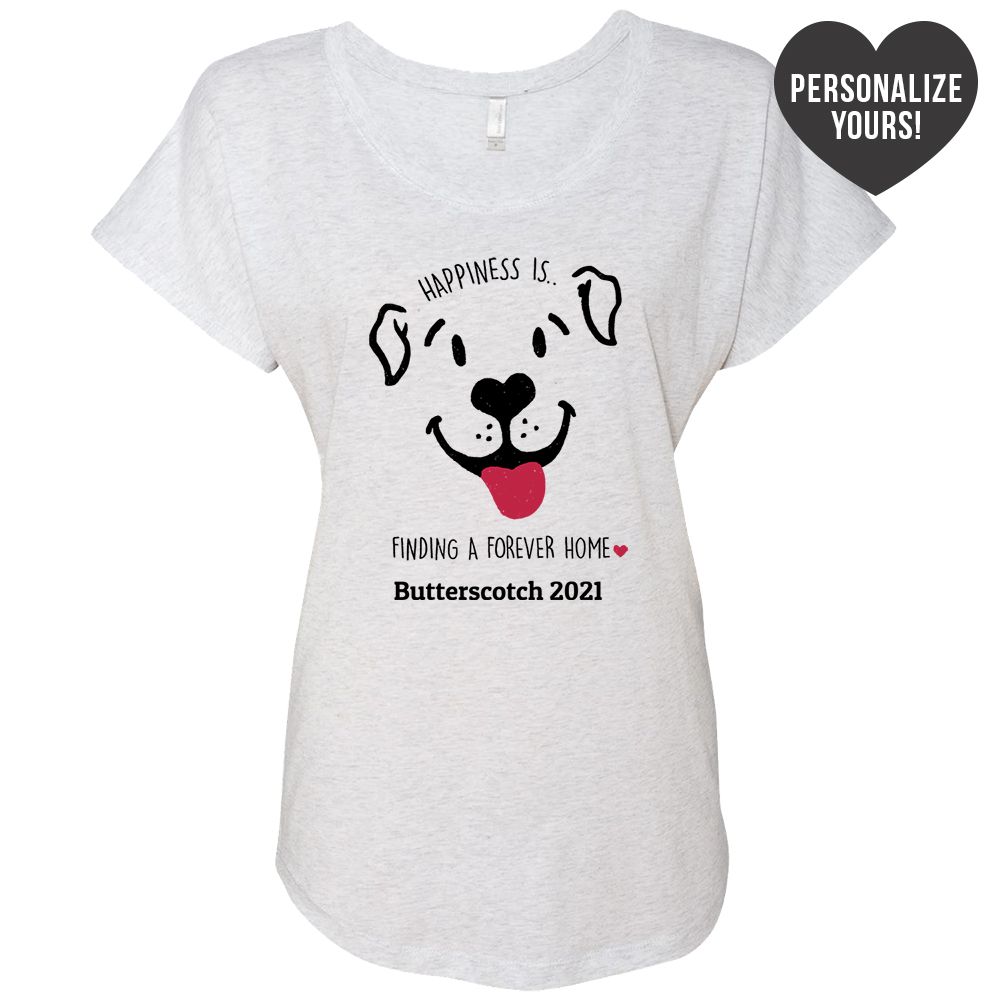 Happiness Is A Forever Home Personalized Slouchy Tee Heather White