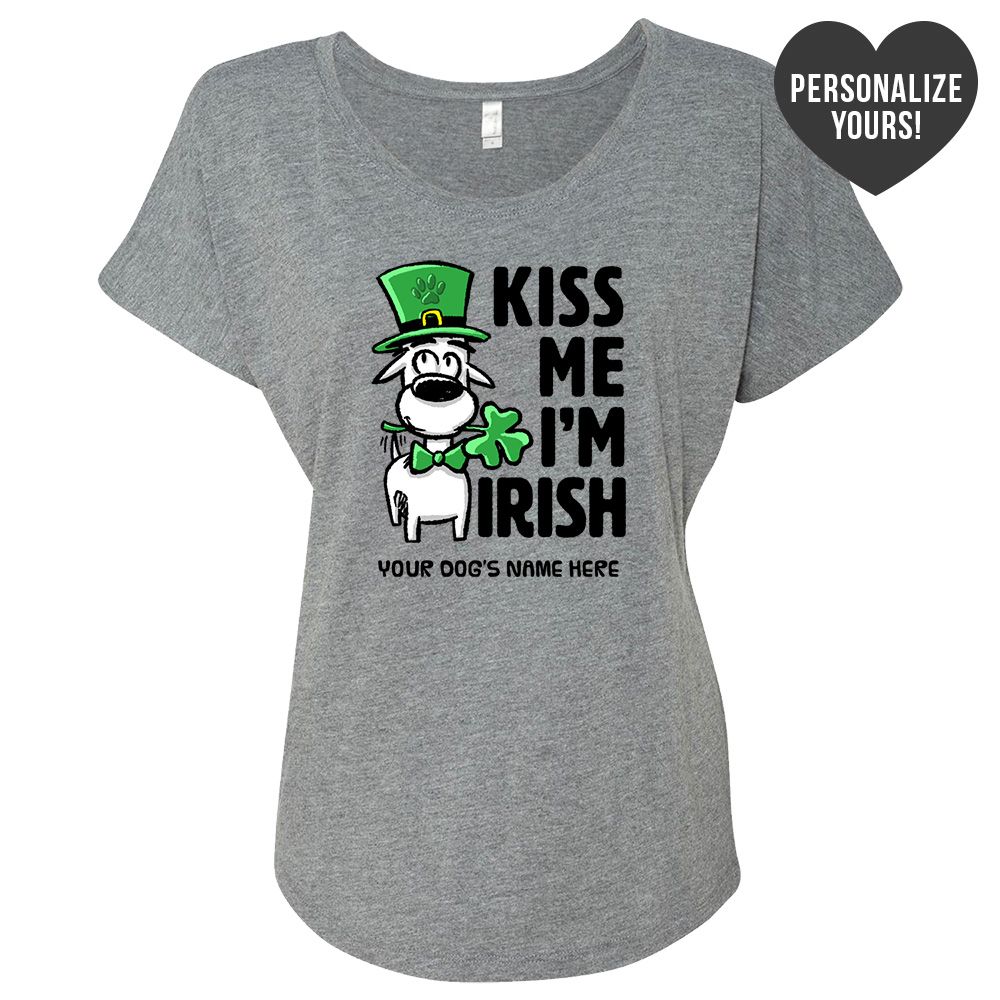 Image of Kiss Me I'm Irish Personalized Slouchy Tee Heather Grey