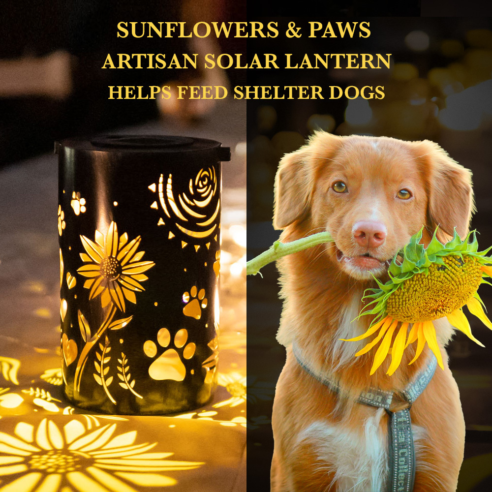 Image of Sunflowers & Paws- Artisan Shadow Solar Lantern - LIMITED TIME OFFER 50% OFF!