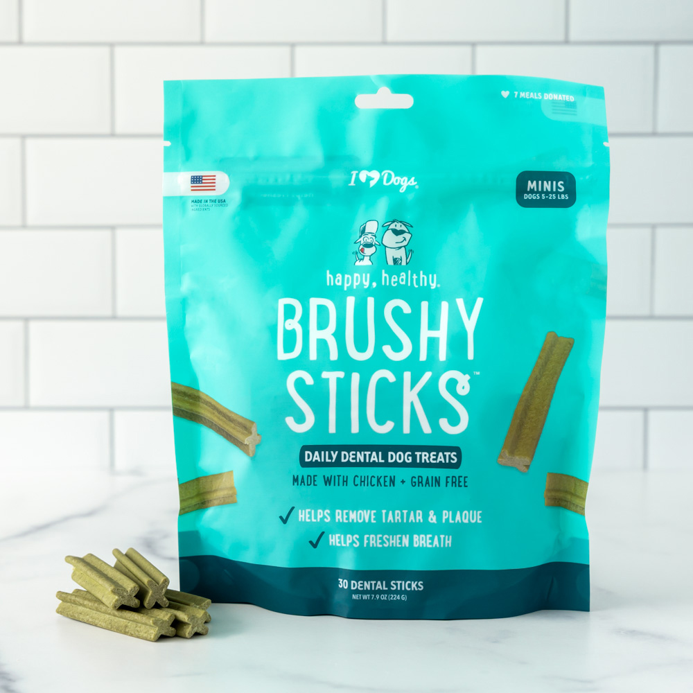 Image of Happy, Healthy&#x2122; Brushy Sticks Dental Dog Treats - Mini Dental Chews for Dogs( 30 Sticks) - Limited Time Offer 40% Off!