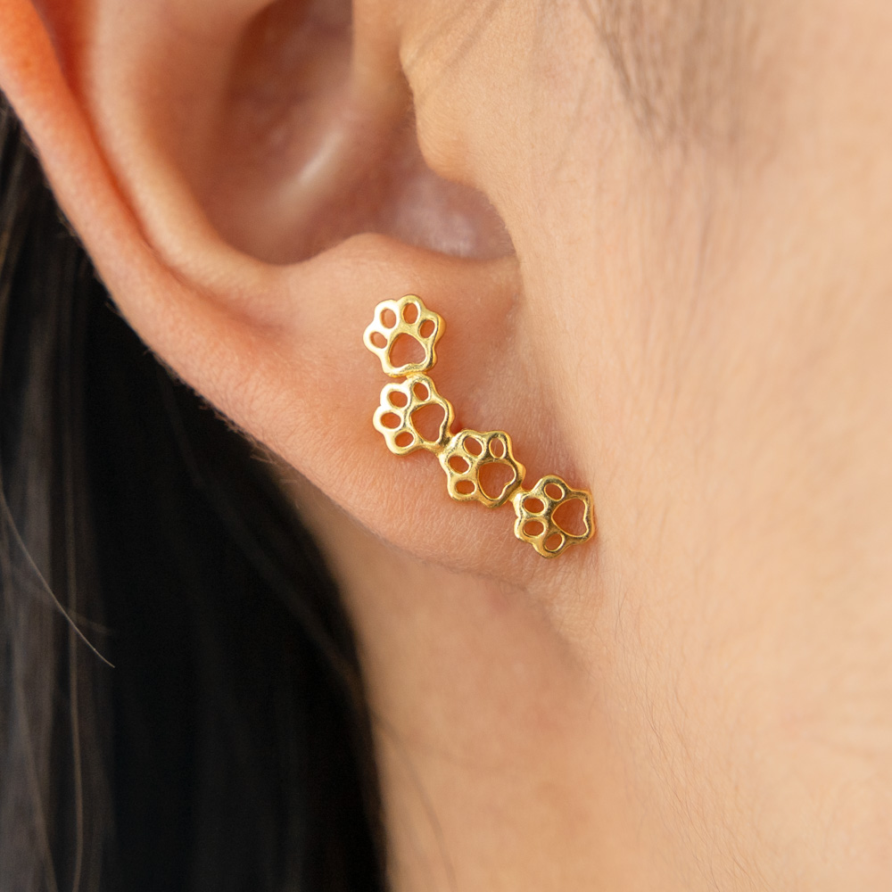 Image of Paw Prints on My Heart Earrings- Gold Sterling Silver