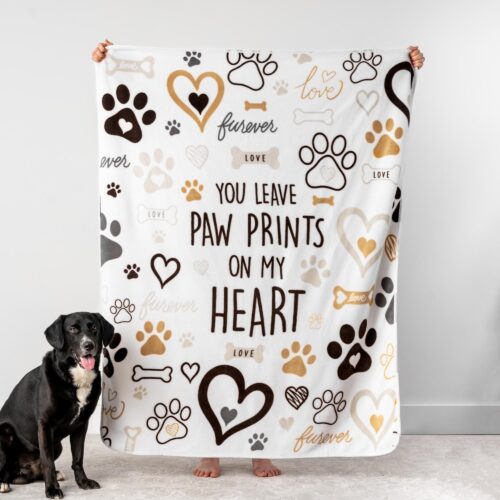 Give Warmth™️ Buy One Give One Fleece Blanket: You Leave Paw Prints on My Heart 60″ x 50″