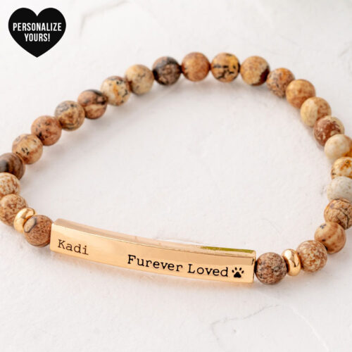 Customizable Furever Loved Beaded Bracelet - Tan Picture Stone