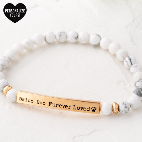 Customizable Furever Loved Beaded Bracelet - White Turquoise