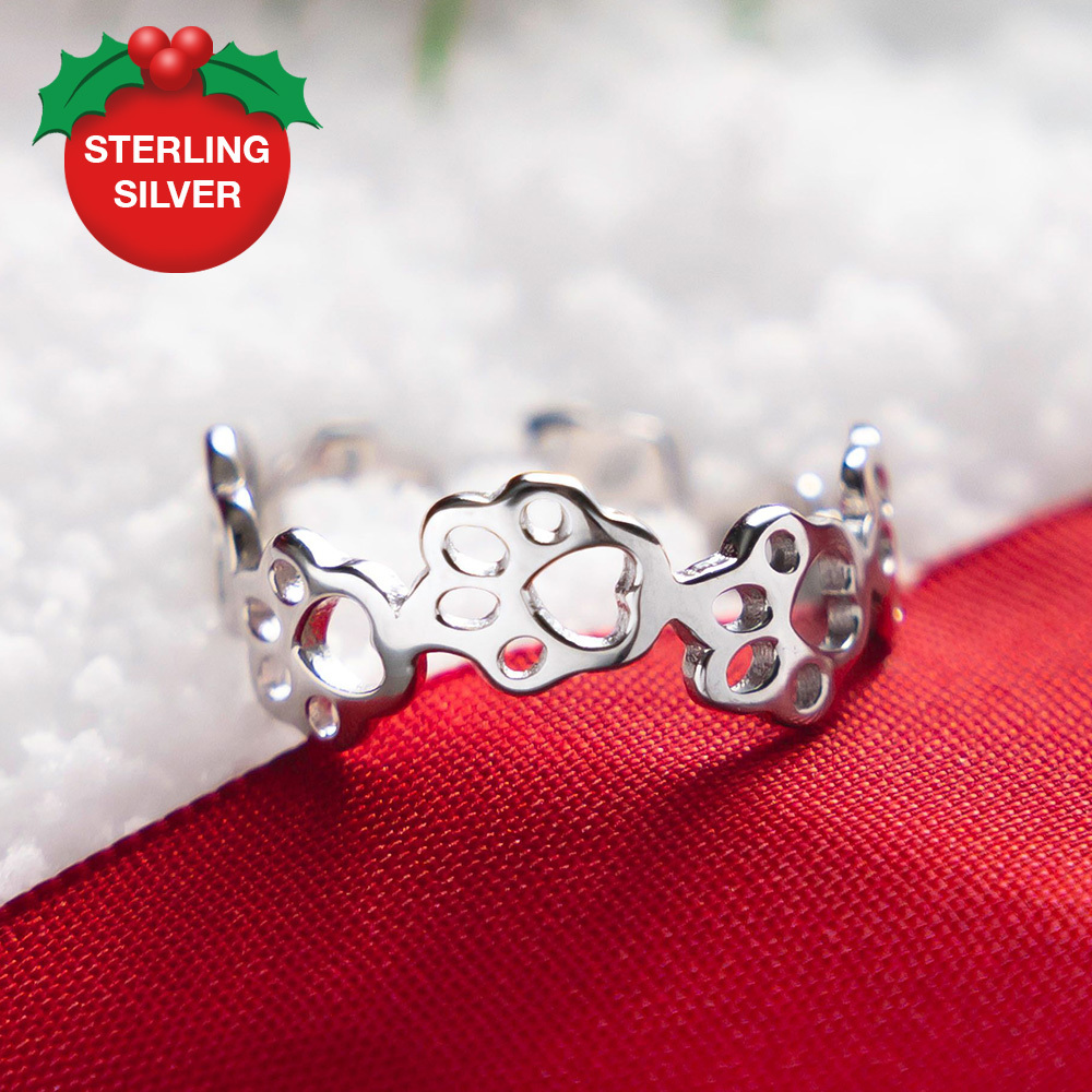 Image of A Christmas Miracle Paw Prints to My Heart Sterling Silver Ring (Feed 30 Shelter Dogs)