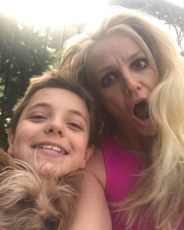Britney Spears with Kids and Yorkie