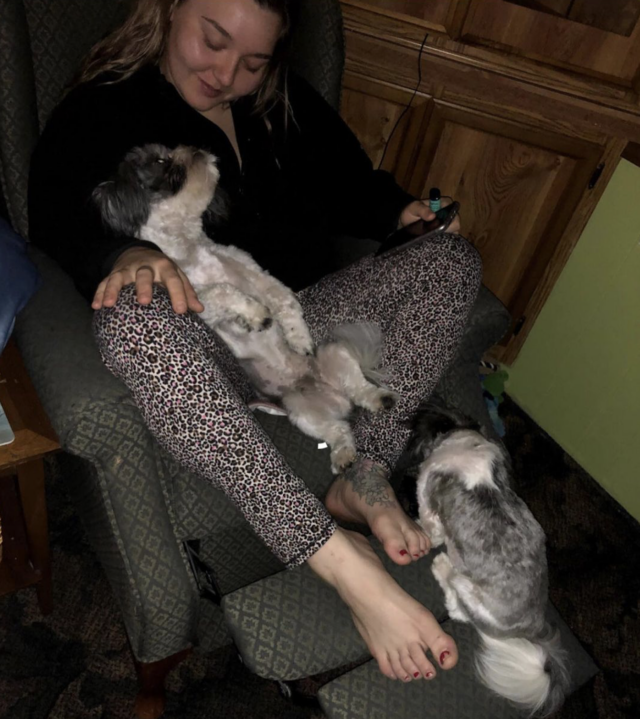 Woman with Shih Tzus