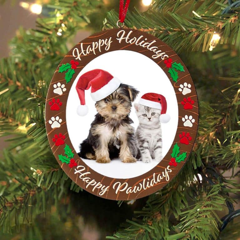 Happy Pawlidays- Happy Holidays Frame Ornament- Helps Feed Hungry Shelter Dogs In Need