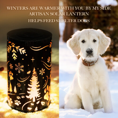 Winters Are Warmer Artisan Shadow Solar Lantern- Dog Garden Decoration