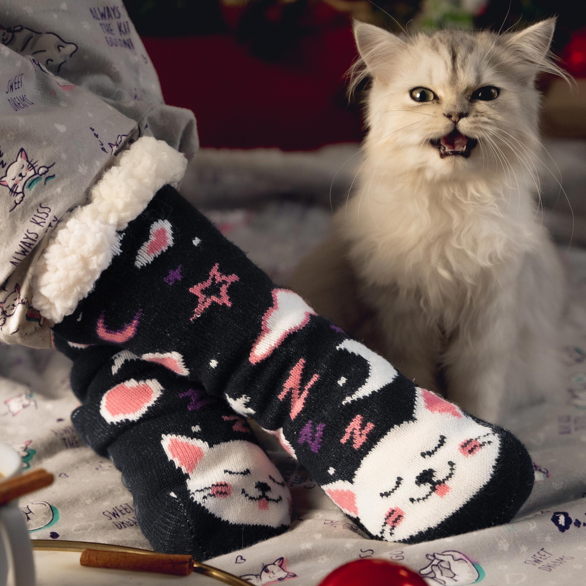 *Always Kiss The Kitty Goodnight Warm 'n Cozy Slipper Socks