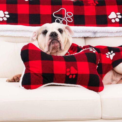Dog Pillow - Buffalo Paw Plaid With Sherpa Bone- Black & Red -  Deal Over 61% Off!