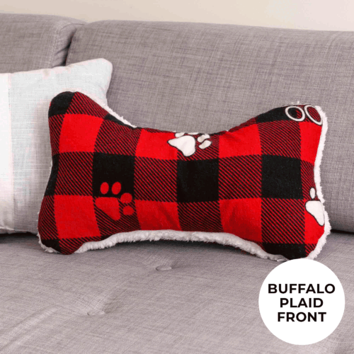 Dog Pillow - Buffalo Plaid With Sherpa Bone- Black & Red