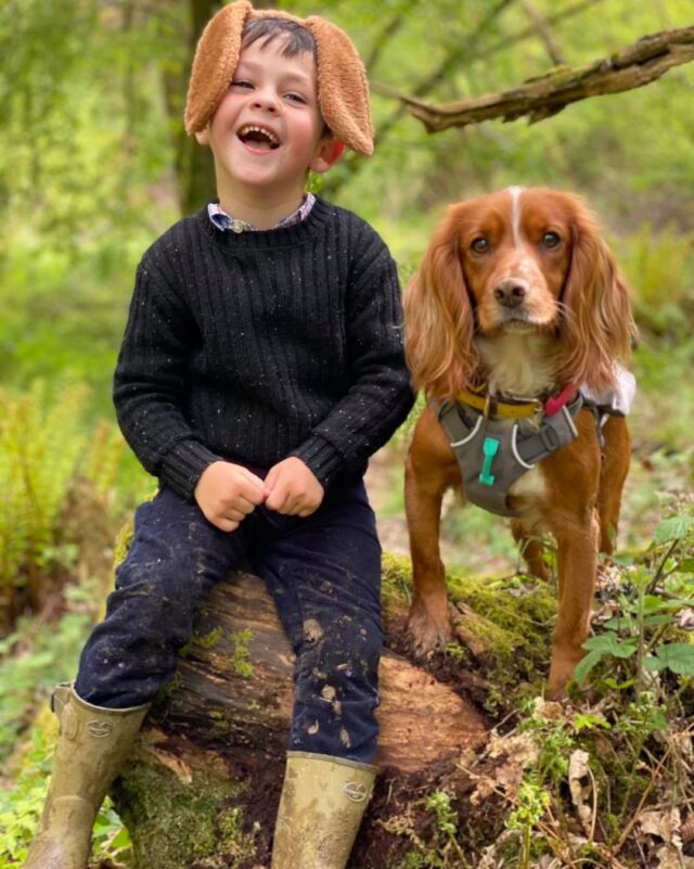 Happy boy with dog