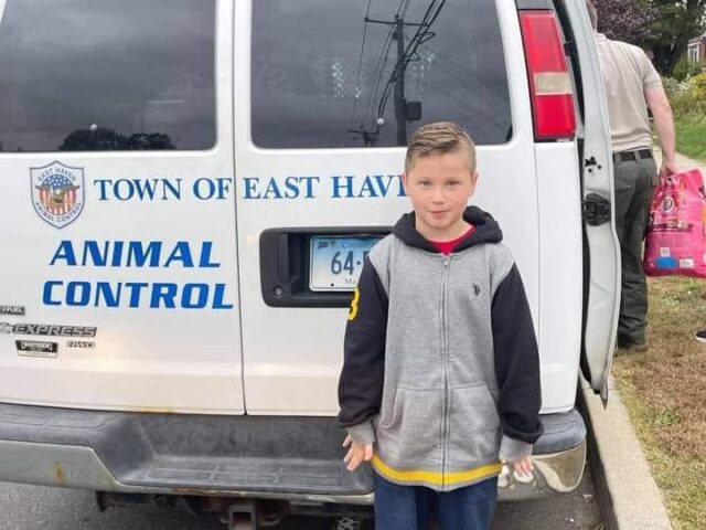 Young boy helps animals control