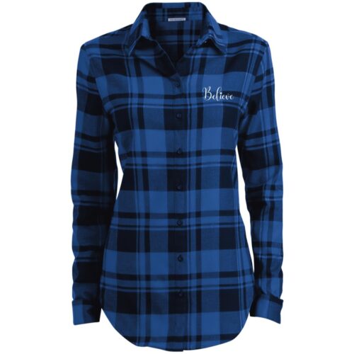 Believe Embroidered Ladies’ Flannel Shirt Blue