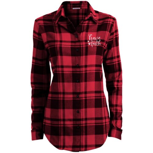 Have Faith Embroidered Ladies’ Flannel Shirt Red