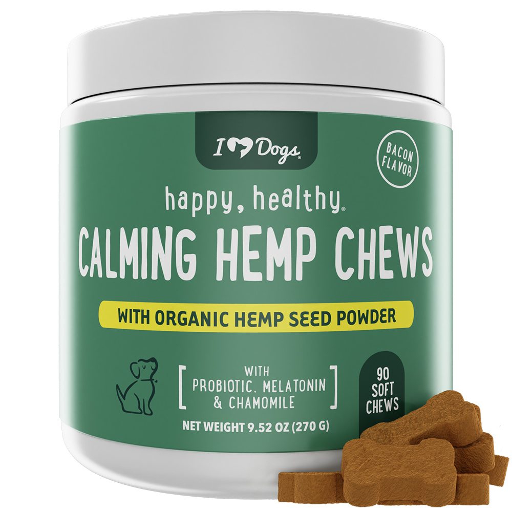 iHeartDogs 9-in-1 Calming Chews for Dogs with Hemp, Melatonin, Chamomile, Passion Flower, Valerian Root & Probiotic