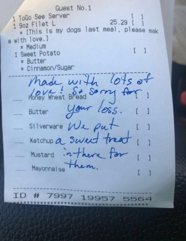 Dog final meal receipt