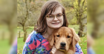 Woman with diabetic alert dog