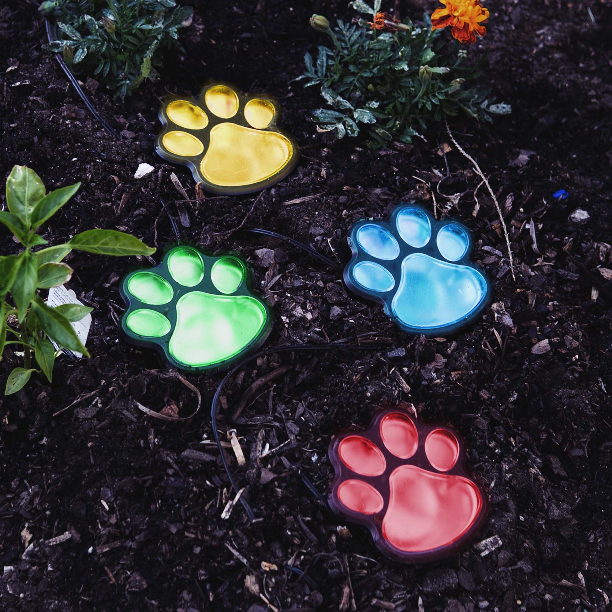Image of Path To My Heart -Memorial Color Changing Paw Prints Solar Garden Lights