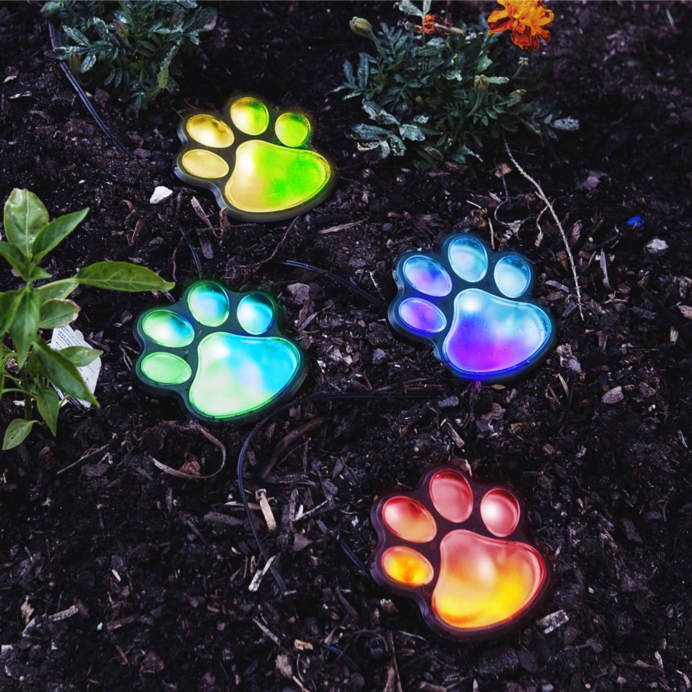 Path to the Rainbow Bridge Dog Paws Memorial Color-Changing Solar Garden Lights- Donates 7 meals to Hungry Dogs in Need