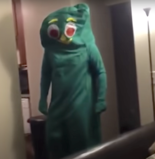 Person dressed as Gumby
