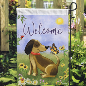 Welcome Dog & Butterfly Garden Flag