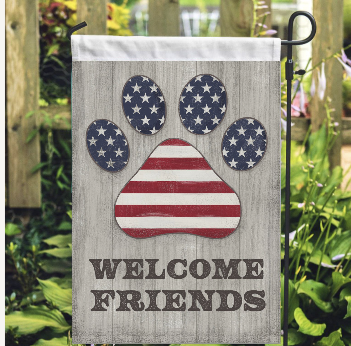 Image of NEW Welcome Friends Paw USA Garden Flag - Deal 35% Off
