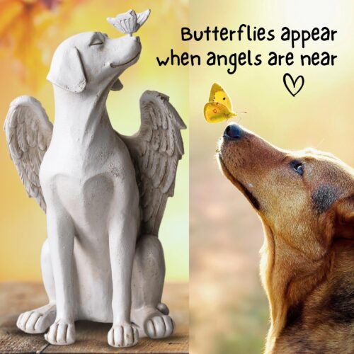 Dog Memorial Angel with Butterfly Indoor/Outdoor Figurine - Deal 17% OFF