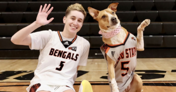 Basketball player and rescue dog