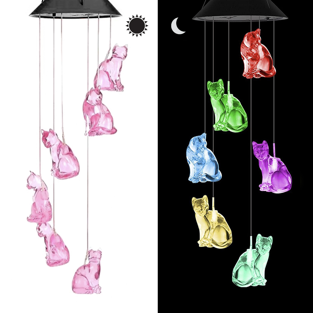 For The Love Of Cats Color Changing Solar Light Chime Chime- Super Deal 60% OFF!