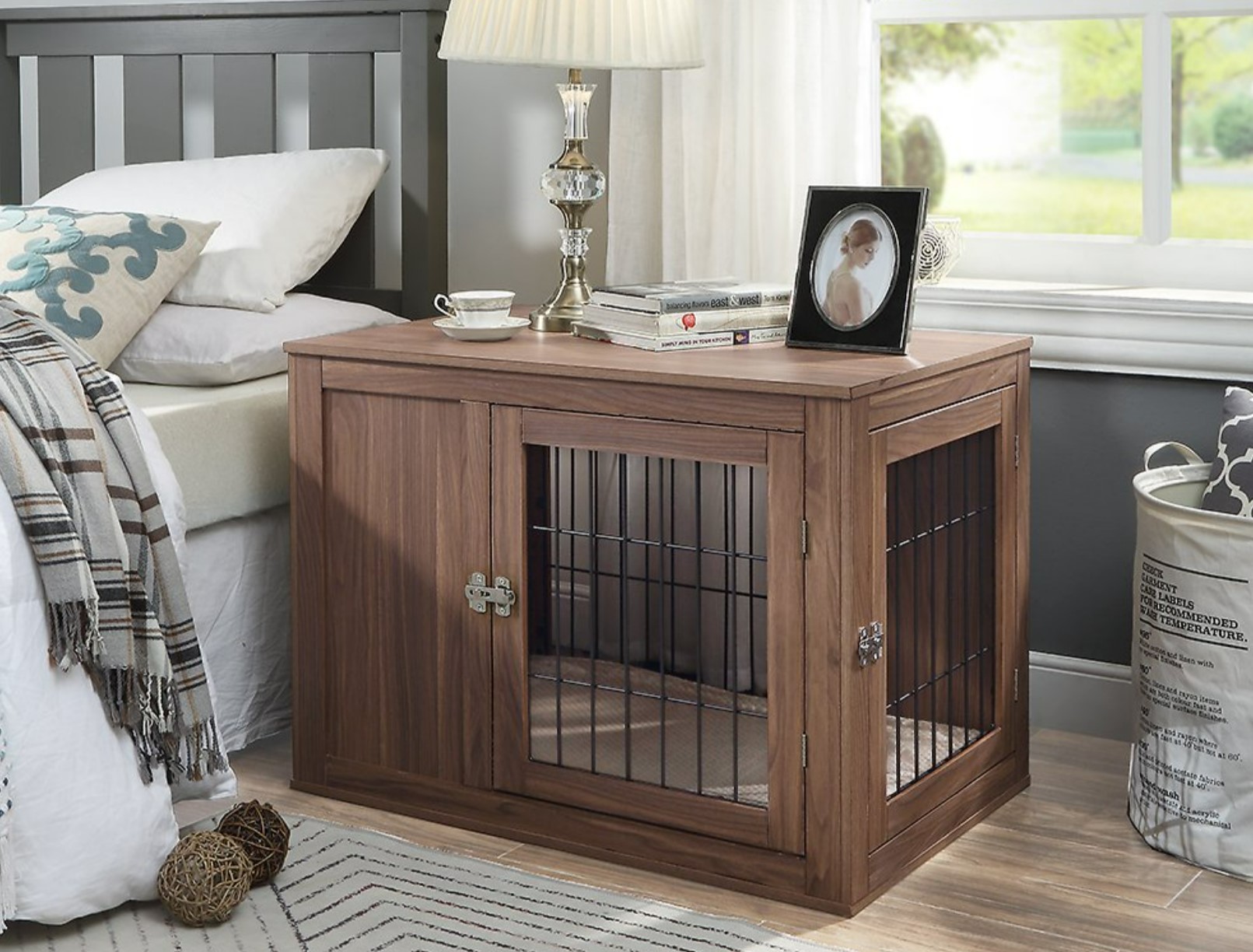 Unipaws Wooden Wire Double Door End Table Dog Crate